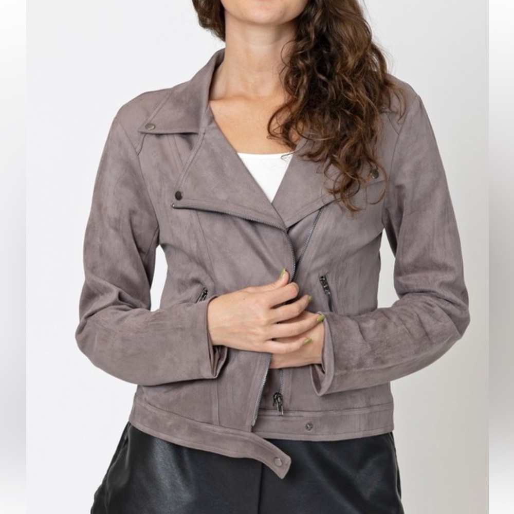 #185 Gray suede moto jacket